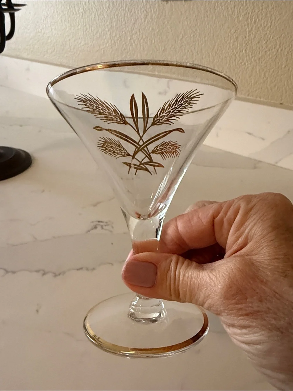 Mid Century Gold-Trimmed Wheat Cocktail Glasses Set of 6
